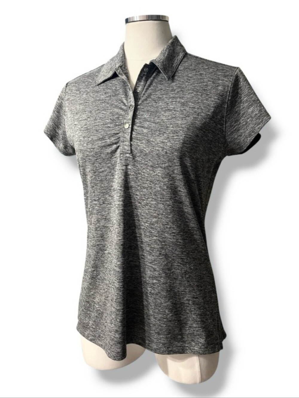 CALLAWAY Heather Grey Short Sleeve Polo Size MediumPolo collarFive snap plack